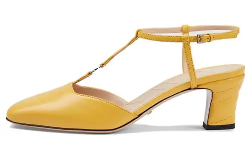 GUCCI PETITE GG Leather Spool Heel High Heels 5.5cm Women's Yellow
