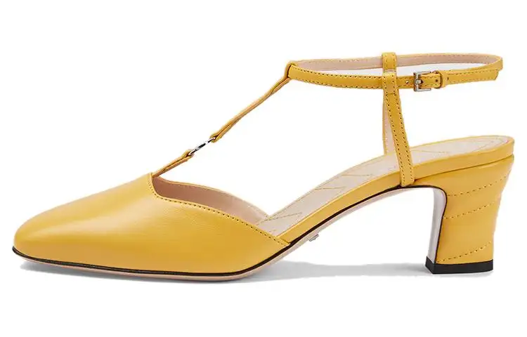 GUCCI PETITE GG Leather Spool Heel High Heels 5.5cm Women's Yellow