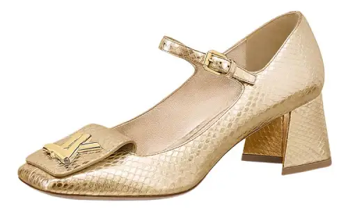 LOUIS VUITTON Shake Leather Chunky Heel High Heels Women's Gold