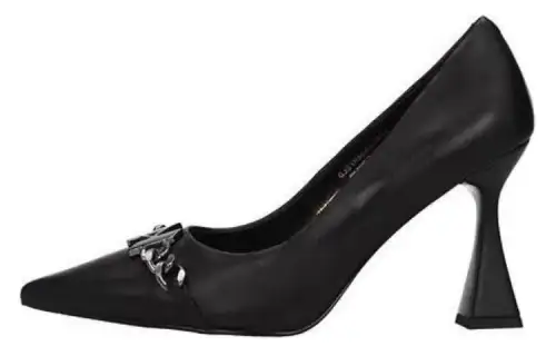 KARL LAGERFELD / Karl Lagerfeld Jeans Leather Flared Heel High Heels 10cm Women's Black