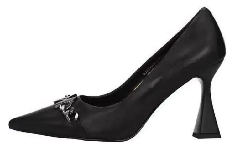 KARL LAGERFELD / Karl Lagerfeld Jeans Leather Flared Heel High Heels 10cm Women's Black