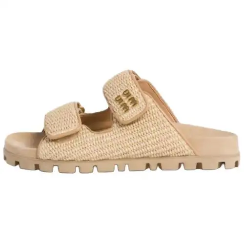 MIU MIU Slide Slippers Women's Beige