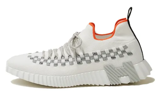 HERMES Fle Fabric Low top Sports Casual Shoes Men's White Gray