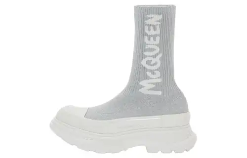 Alexander McQueen Logo Intarsia Chunky Sock Sneaker Grey White Women's