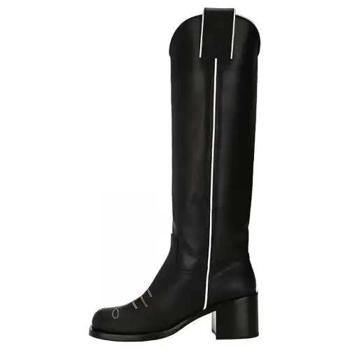MIU MIU Top Grain Cow Leather Mid Calf Boots Women's Black
