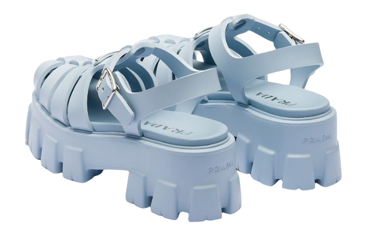 PRADA Monolith Foam Rubber 55mm Sandals Light Blue Women's