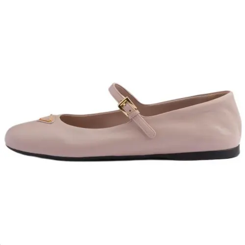 PRADA Leather Flat Mary Jane Shoes Women's Pink