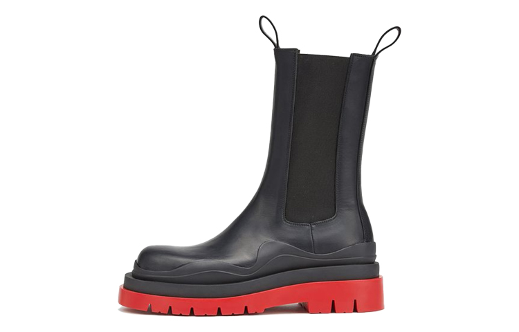 Bottega Veneta Tire Chelsea Top Grain Cow Leather Crew Chelsea Boots Women's Black Red