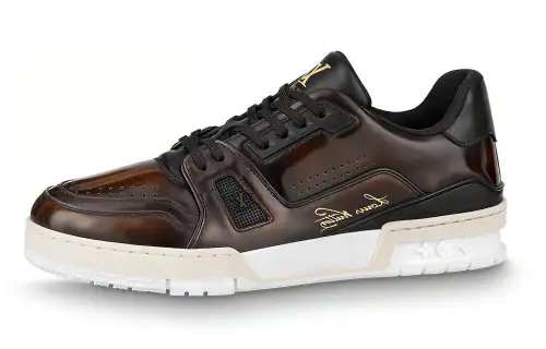 LOUIS VUITTON Trainer Cow Leather Low top Skateboard Shoes Men's Brown Black