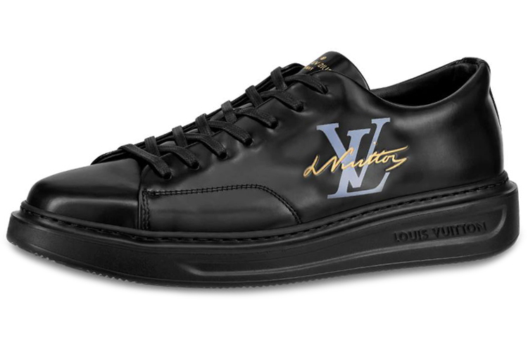 LOUIS VUITTON Beverly Hills Cow Leather Low top Skateboard Shoes Men's Black