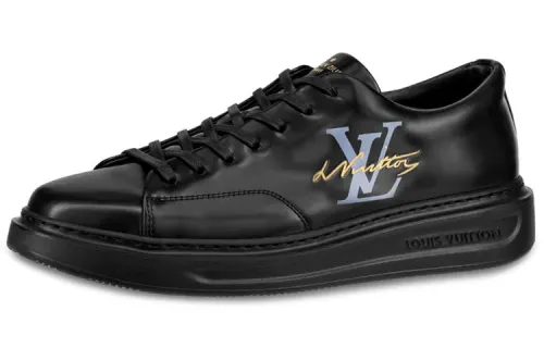 LOUIS VUITTON Beverly Hills Cow Leather Low top Skateboard Shoes Men's Black