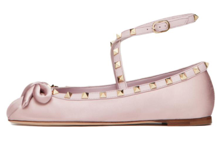 Valentino Valentino Rockstud comfortable buckle round toe ballet casual shoes for women, light pink