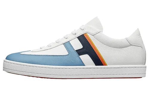HERMES Boomerang Cow Leather Low top Stylish Skateboarding Shoes Men's Blue White
