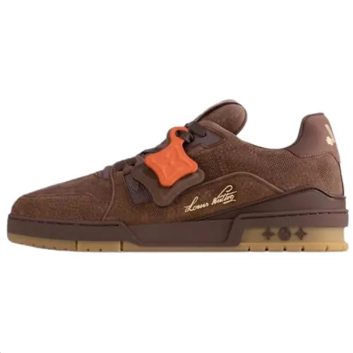LOUIS VUITTON Trainer Damier Cow Leather Low top Skateboard Shoes Unisex Dark Brown