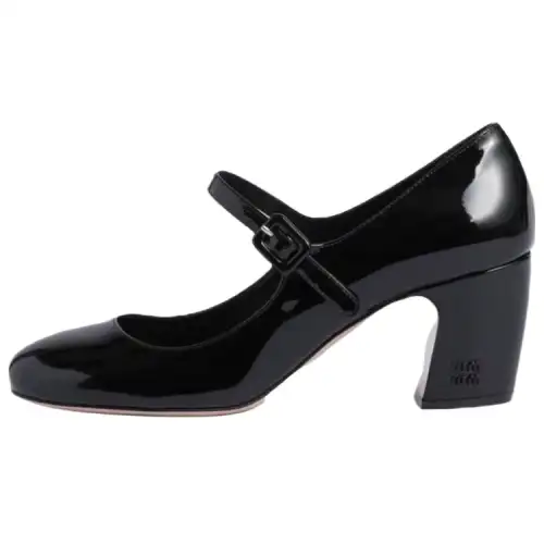 MIU MIU Patent Leather Chunky Heel High Heels 6.5cm Women's Black