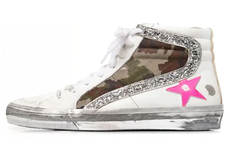 Golden Goose Slide Double Quarter Leather Distressed Stylish Skateboarding Shoes Women's White