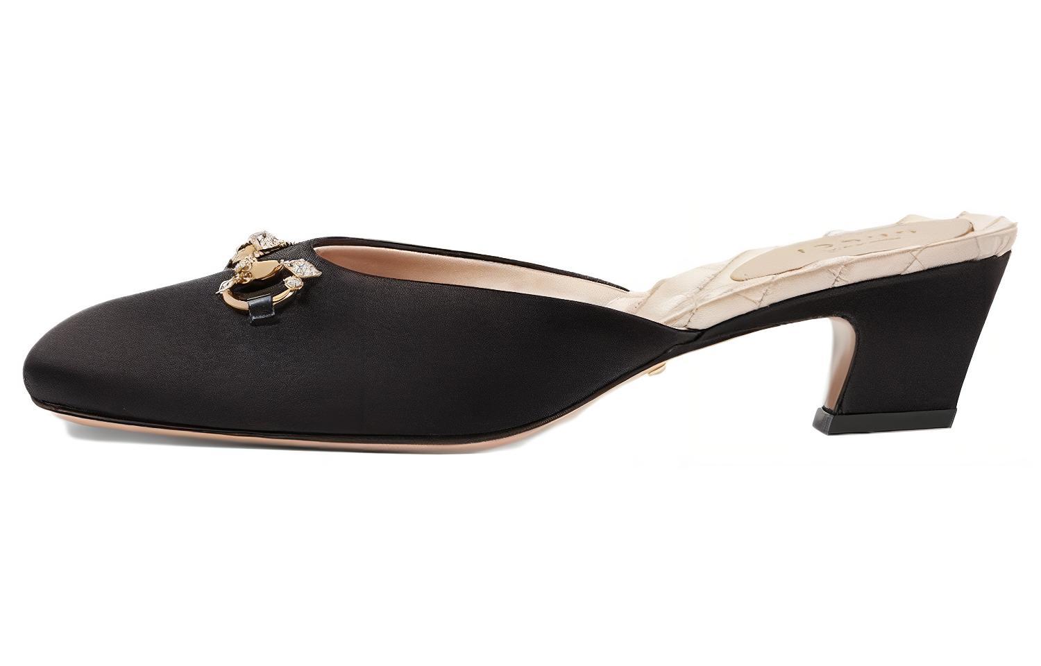 GUCCI Horsebit Closed Toe Slippers Women's Black