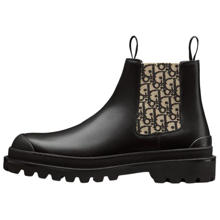 DIOR Explorer Chelsea Boot Black Beige Black DIOR Oblique Motif
