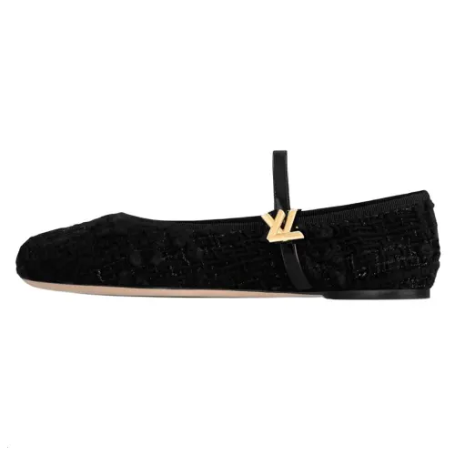LOUIS VUITTON Twist 2025 Spring Women's Apparel Collection Cow Leather Flat Mary Jane Shoes Women's Black