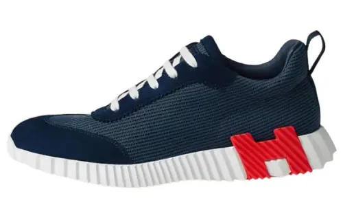 HERMES Bouncing Leather Low top Casual Shoes Men's Ocean Blue