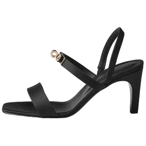 HERMES Glamour Satin One Strap Sandals 7.5cm Women's Black