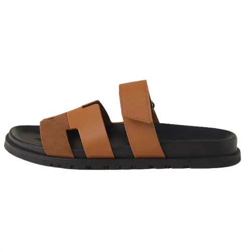 HERMES Chypre Slide Slippers Men's Brown