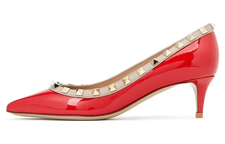 Valentino Cow Leather Slim Heel High Heels Women's Red