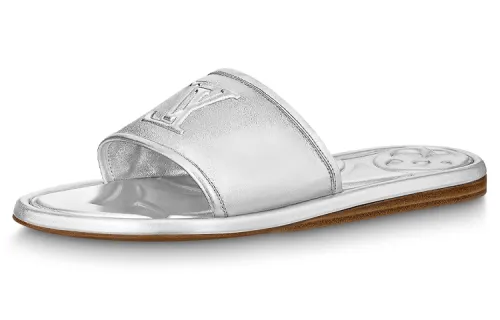 LOUIS VUITTON Magnetic Abrasion Resistant Quiet Slide Slippers Women's Silver