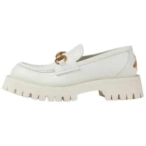 GUCCI Horsebit Top Grain Cow Leather Loafers Women's White