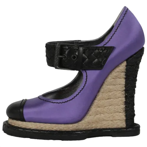 Bottega Veneta Espedrille Leather Wedge Heel High Heels Women's Purple