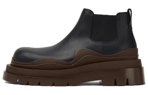 Bottega Veneta Tire Top Grain Cow Leather Ankle Length Chelsea Boots Women's Black Brown
