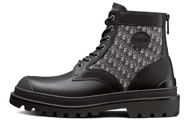 DIOR Dior Explorer Oblique letter twill jacquard stitching calfskin short boots men's black