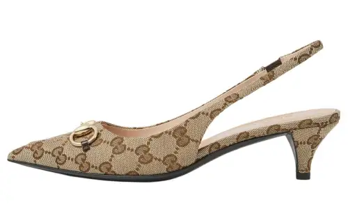 GUCCI Double G 24 Spring Summer Collection Leather Cone Heel High Heels 4.5cm Women's Brown