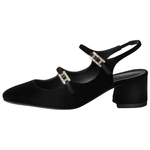 HERMES Jackie Chunky Heel High Heels 5CM Women's Black
