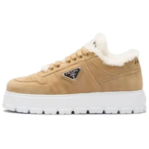 PRADA Shearling-trim Flatform Sneakers