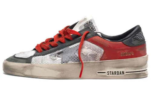 Golden Goose Stardan Low top Stylish Skateboarding Shoes Women's Black Red Distressed