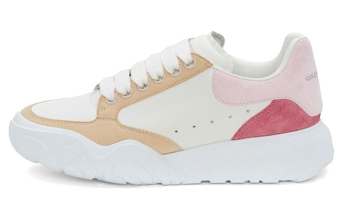 Женские кроссовки Alexander McQueen Court Trainer (бело-бежево-розовые)