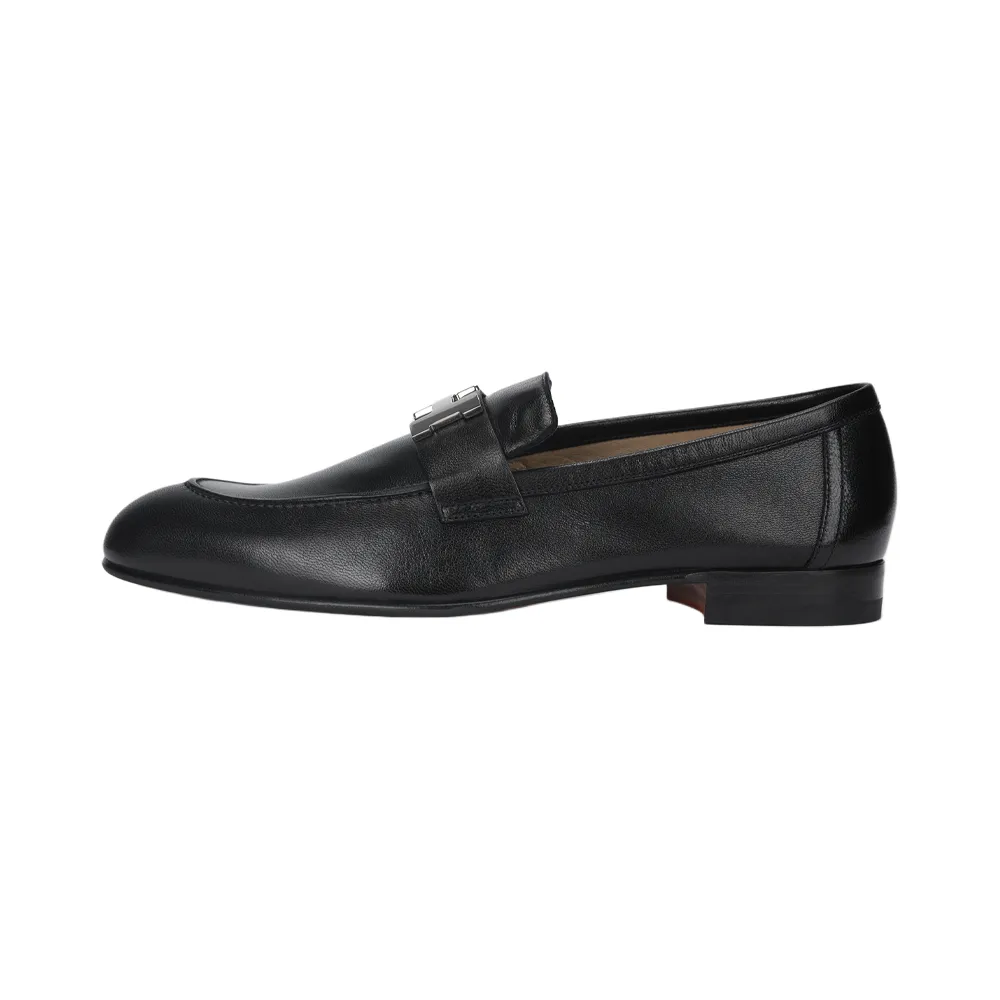 HERMES PARIS Sheepskin Flat Casual Shoes Men's Black