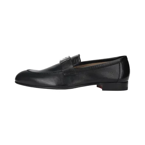 HERMES PARIS Sheepskin Flat Casual Shoes Men's Black