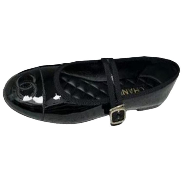 CHANEL 25S Leather Flat Mary Jane Shoes Women's Black