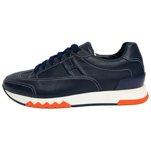 HERMES Trail Cow Leather Low top Casual Shoes Men's Black