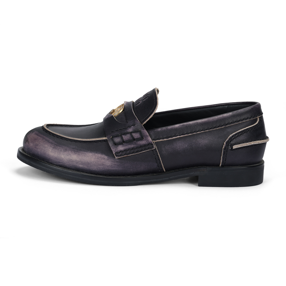 MIU MIU Leather Loafers Women's Vintage Blue