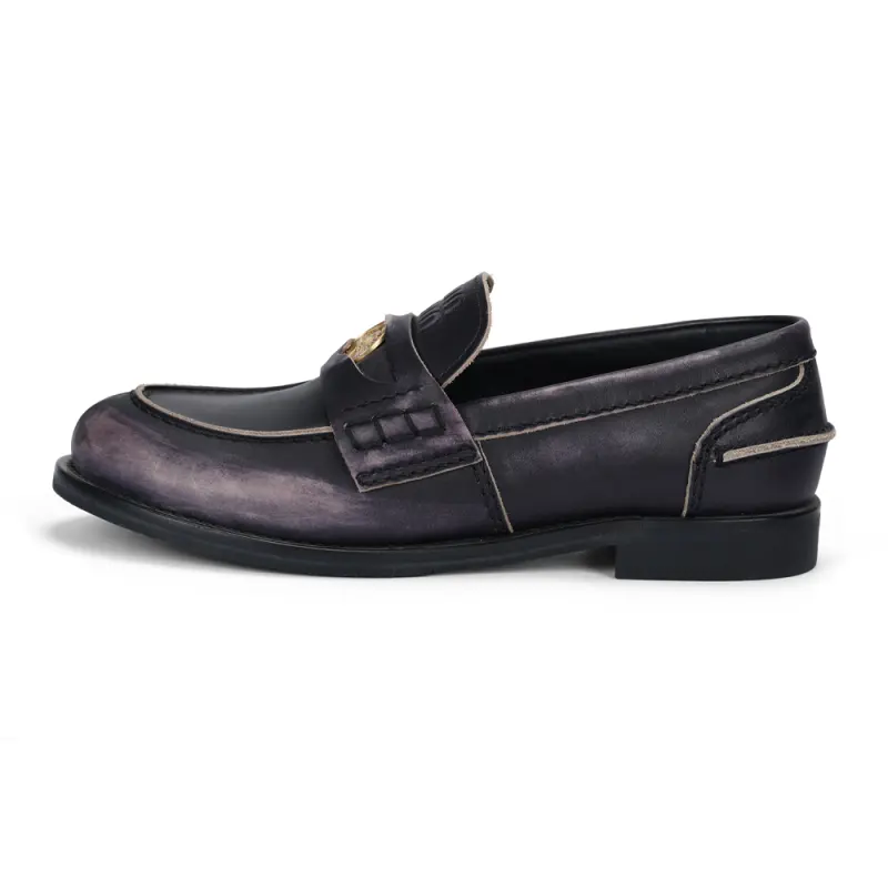 MIU MIU Leather Loafers Women's Vintage Blue