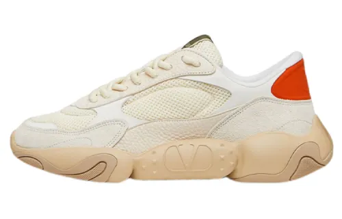 Valentino Textile, Leather Mesh Low top Sports Casual Shoes Men's White