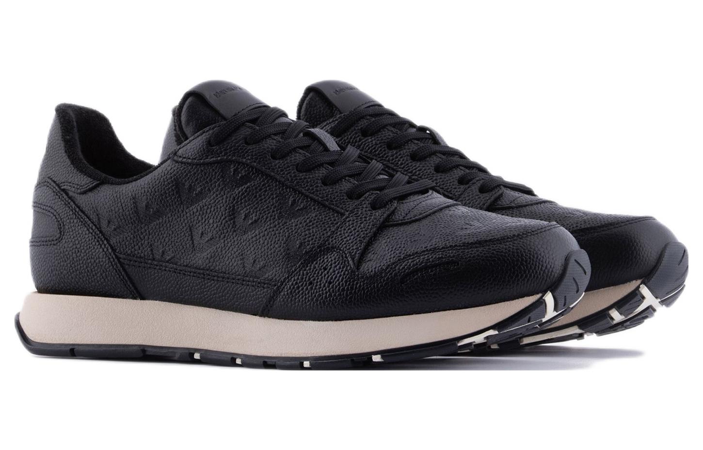 EMPORIO ARMANI Leather Cushioning Low top Sports Casual Shoes Men's Black