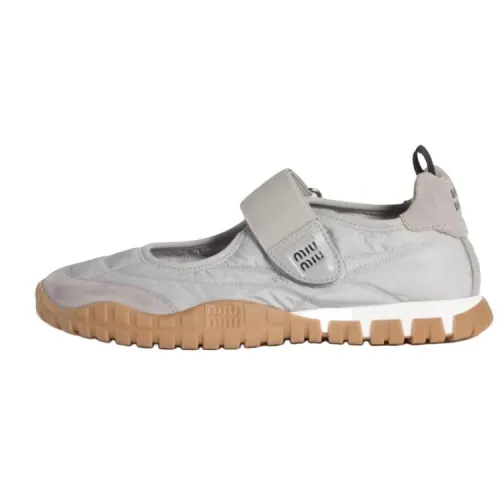 MIU MIU Miu Miu Tire suede suede round toe ballet flats flat heel Mary Jane shoes women's gray