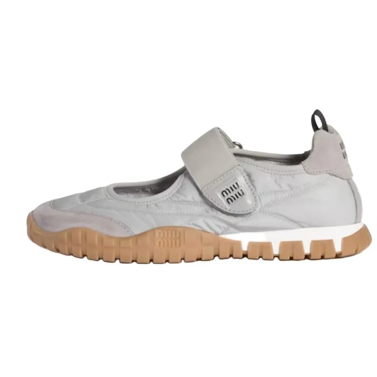 MIU MIU Miu Miu Tire suede suede round toe ballet flats flat heel Mary Jane shoes women's gray