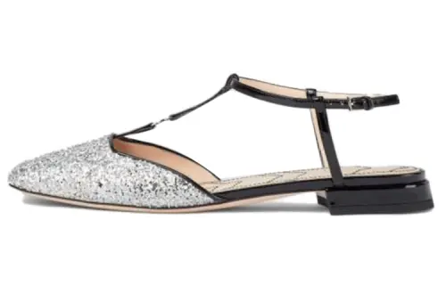 GUCCI Leather Women's Casual Shoes Women's Silver Black