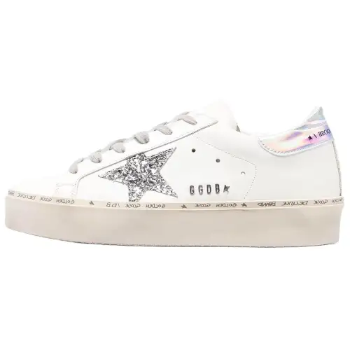 Golden Goose Hi Star White Glitter Star Mirror Heel Women's
