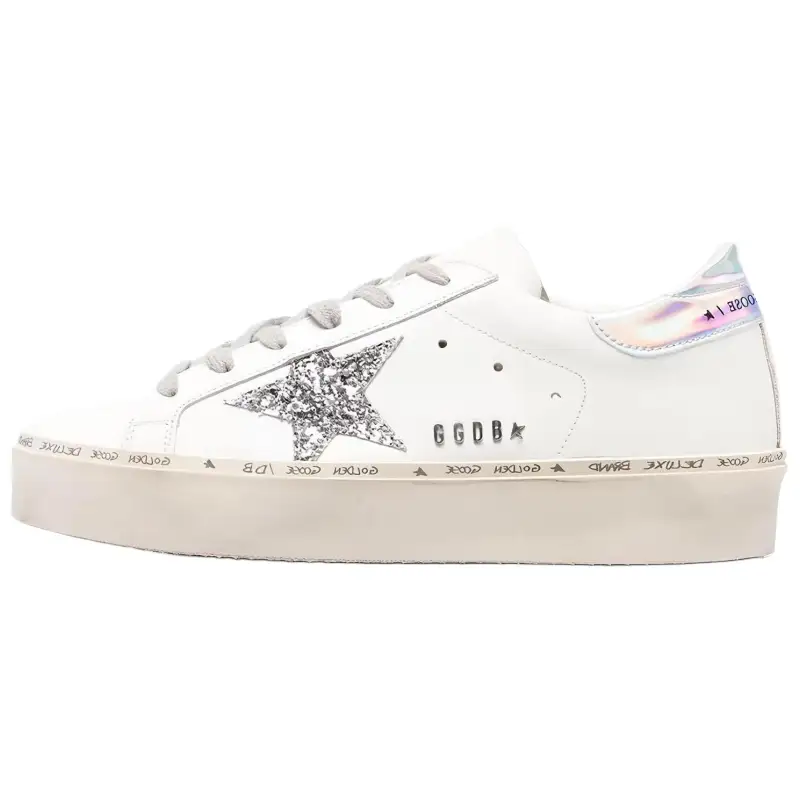 Golden Goose Hi Star White Glitter Star Mirror Heel Women's